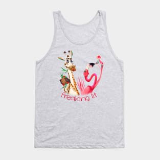 Party Time Freaking Lit Giraffe and Flamingo Tank Top